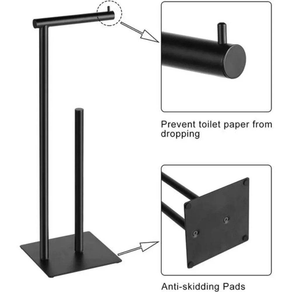 Black Toilet Paper Holder Stand, Bathroom Toilet Tissue Paper Roll Storage